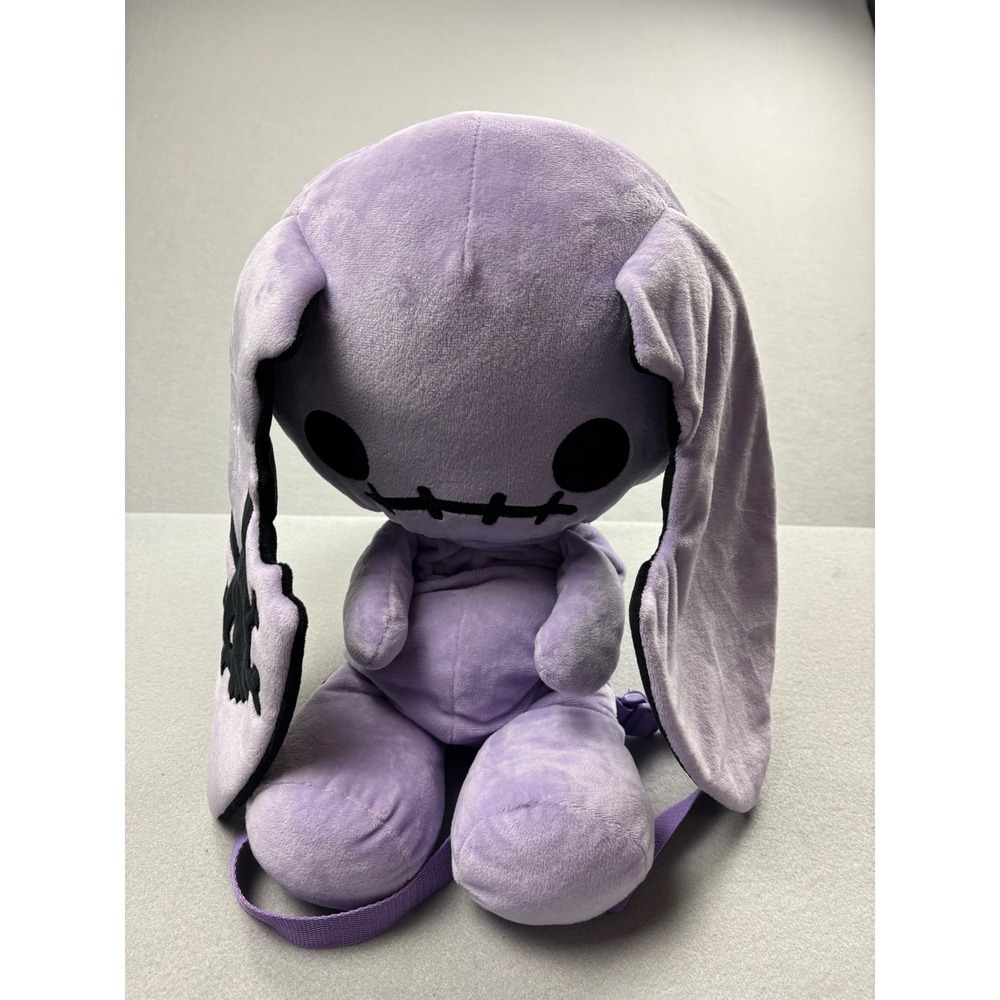 Spookyville Critters Purple Bunny Plush Backpack Gothic Stitched Bunny Skull Ear - Picture 8 of 8